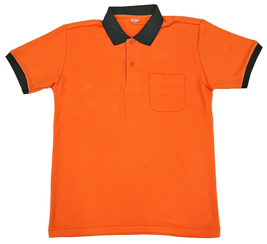 オレンジポロシャツのエリ部分と袖先リブをカラー交換してから納品した事がございます！