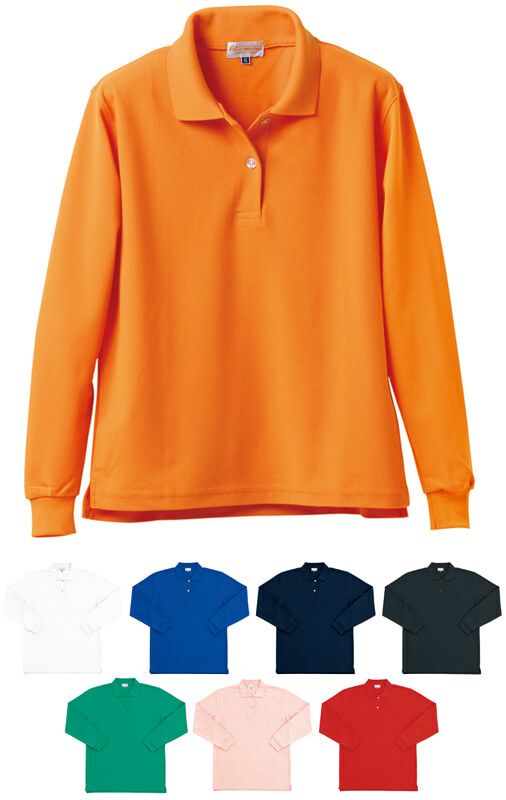 【吸汗速乾】女性用長袖ポロシャツ（鹿の子） [KURO-25441L]