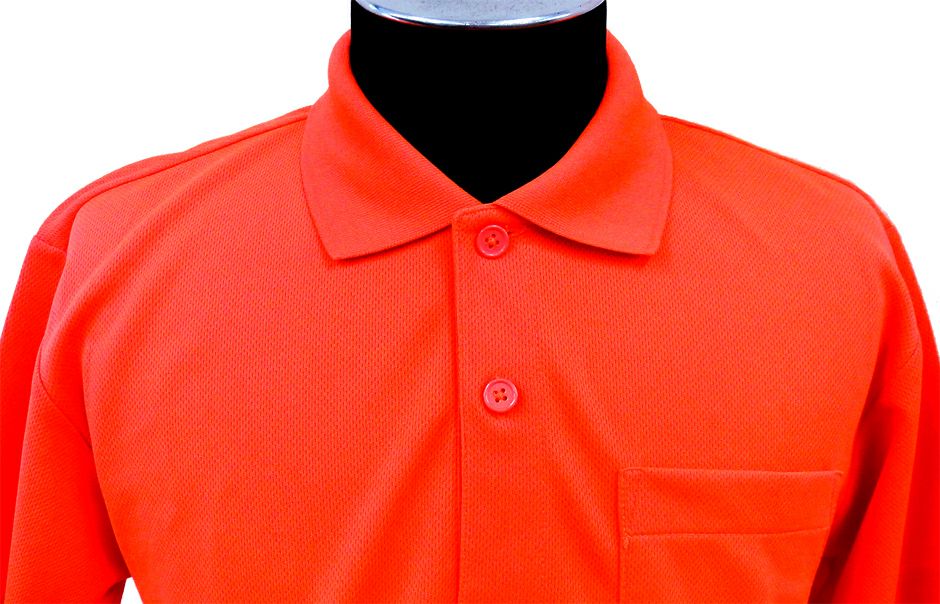 蛍光オレンジの襟元アップ画像（※実際のカラーは明るい蛍光色になります。）
