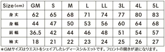 サイズ表／レディース用M（GM）S/M/L/LL/3L/4L/5L