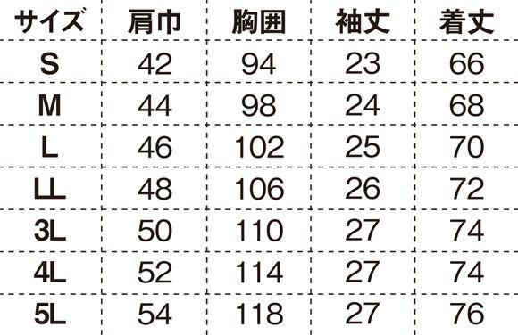 サイズ表／サイズ展開 S/M/L/LL/3L/4L/5L