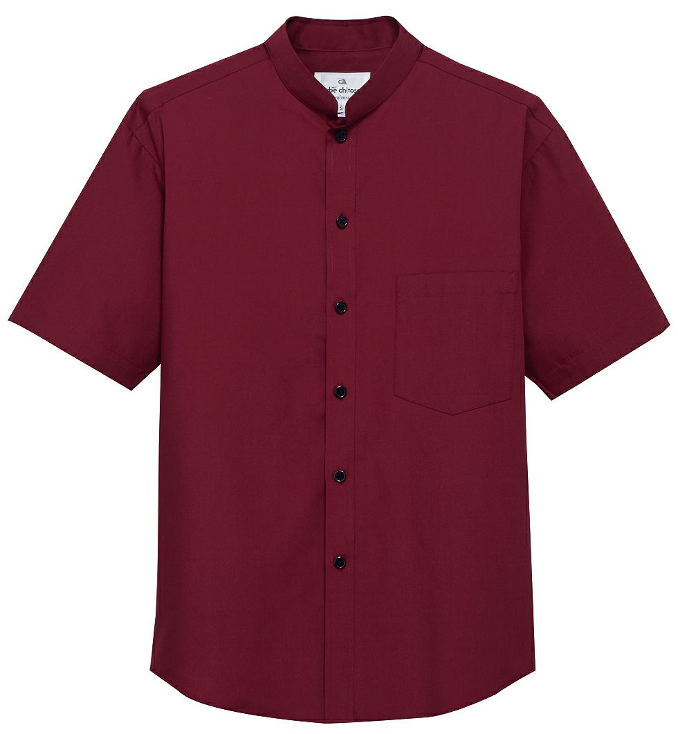 ワイン＃C29／立衿（えり）タイプの半袖業務用ワイシャツ