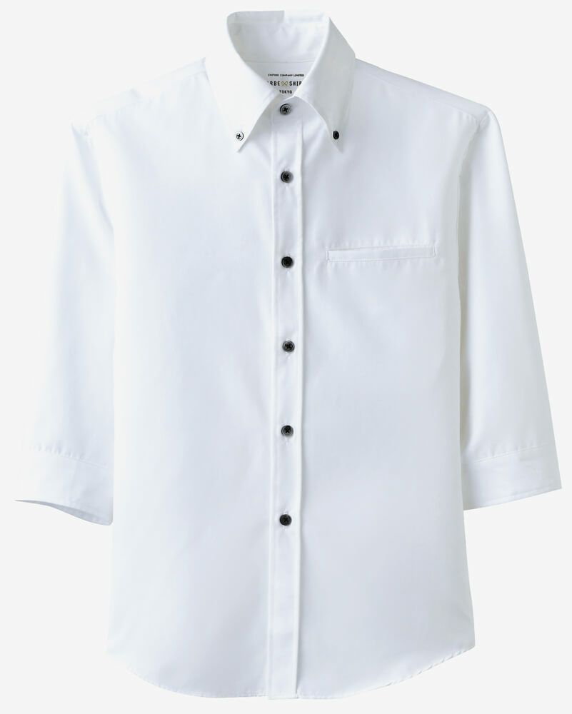ホワイト（白色）＃C1／透け防止の7分袖丈ボタンダウンワイシャツ