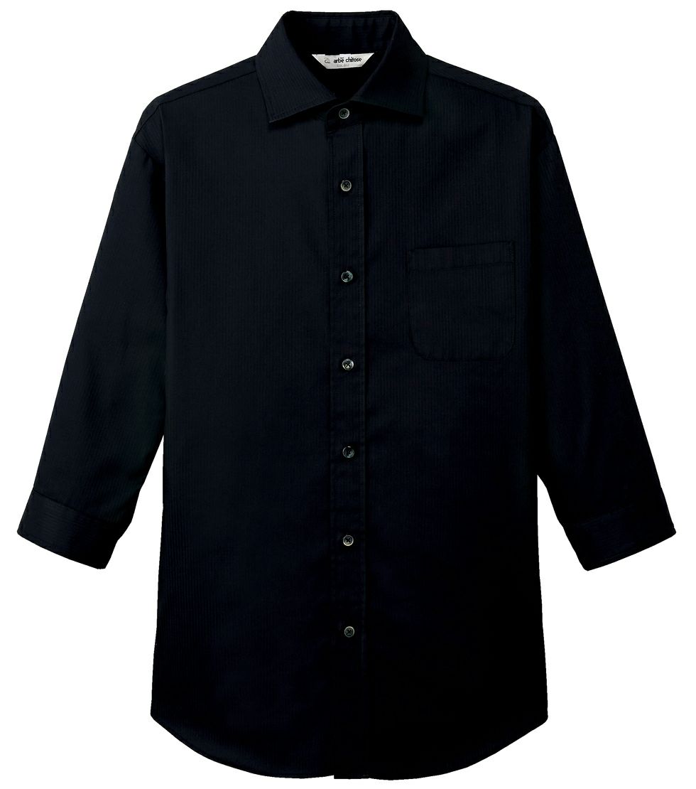 ブラック（黒色）＃C10／おしゃれな7分袖丈ワイシャツ