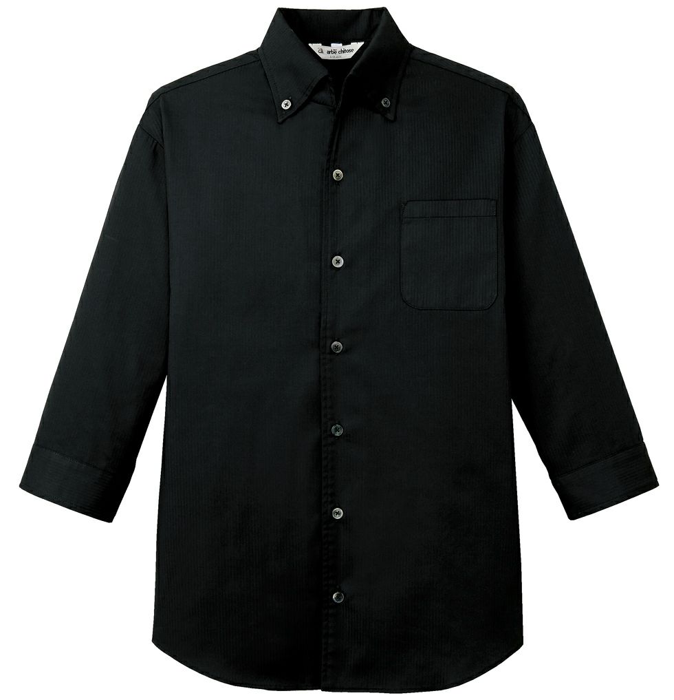 ブラック（黒色）＃C10／7分袖ボタンダウンワイシャツ