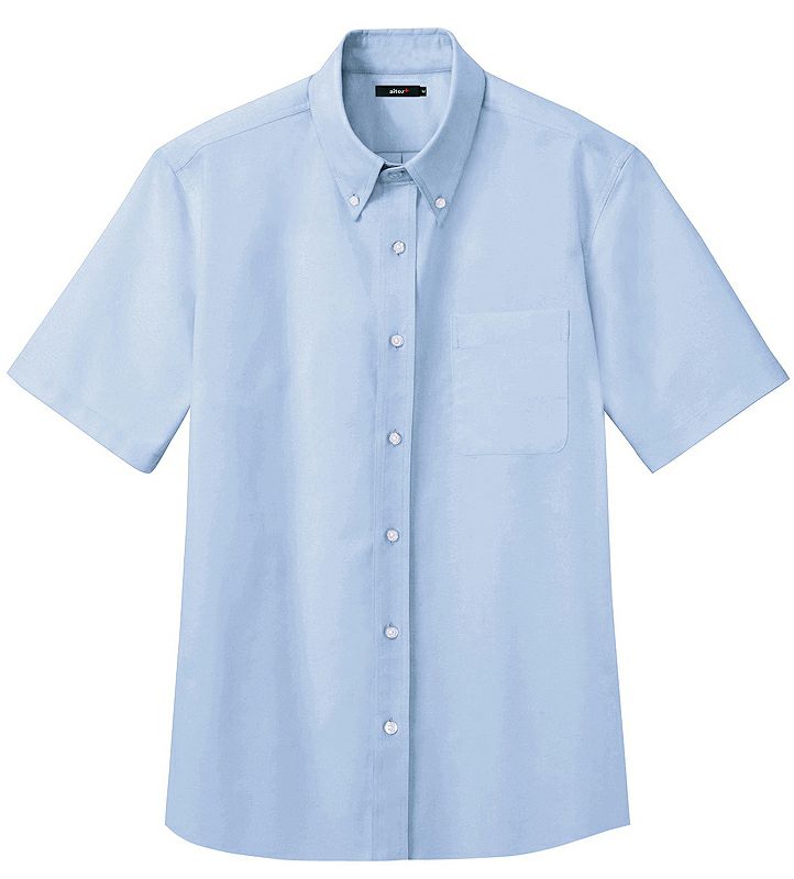 サックス（水色）＃007/シワにならない形態安定メンズ半袖ボタンダウンワイシャツ