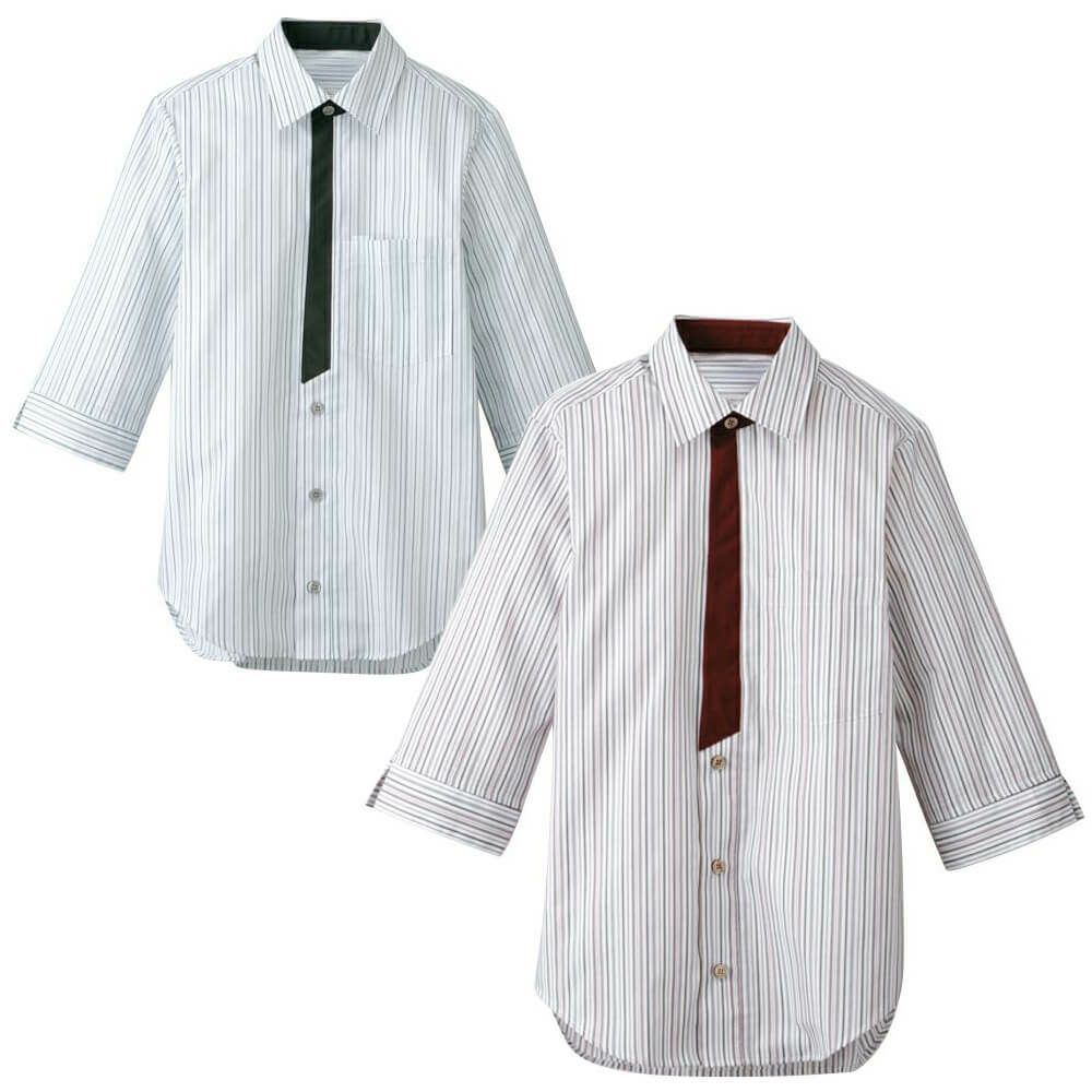 ストライプ7分袖ワイシャツ