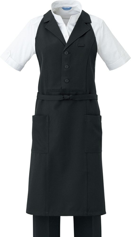 エリ付・胸当てエプロン／＃ブラック