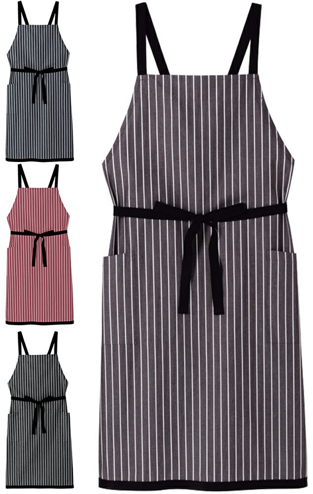 ストライプ柄の胸当てエプロン