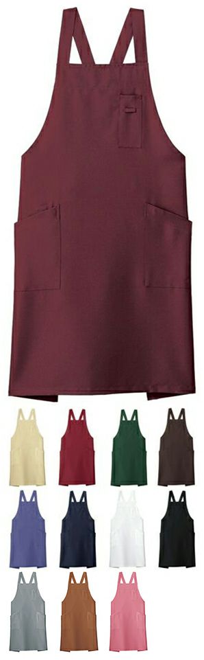 漂白剤対応の飲食店用胸当てエプロン（背中クロス）