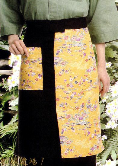 【友禅調小紋】前掛けエプロン/ダークイエロー