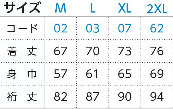 サイズ表（裄丈・ゆきたけは首の後ろから袖先までの長さの事です）