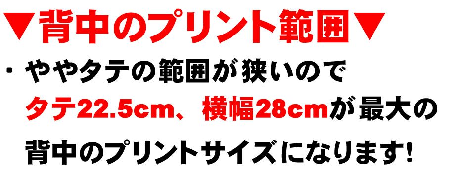 背中のプリントできる範囲の説明画像