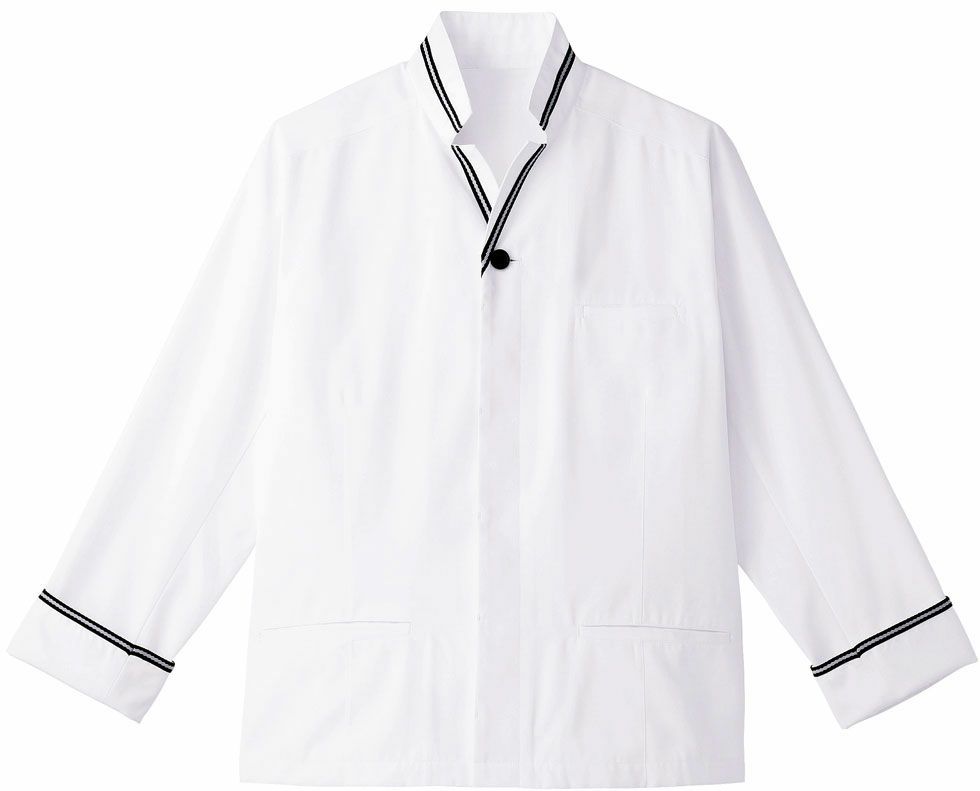 ホワイト×ブラック／メンズ用かっこいいライン入り・7分袖コックコート