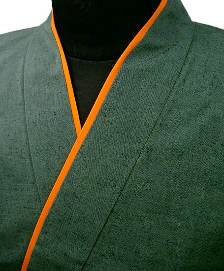 TH11019　　作務衣シャツ　　＃グリーン×オレンジ