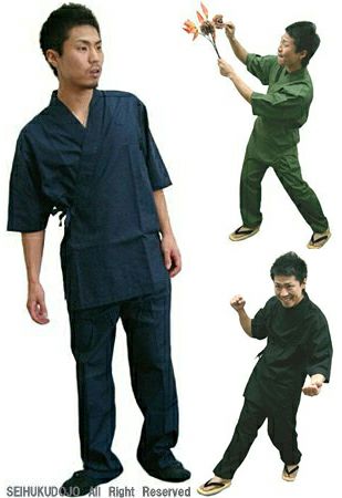 作務衣：グリーンの着用写真