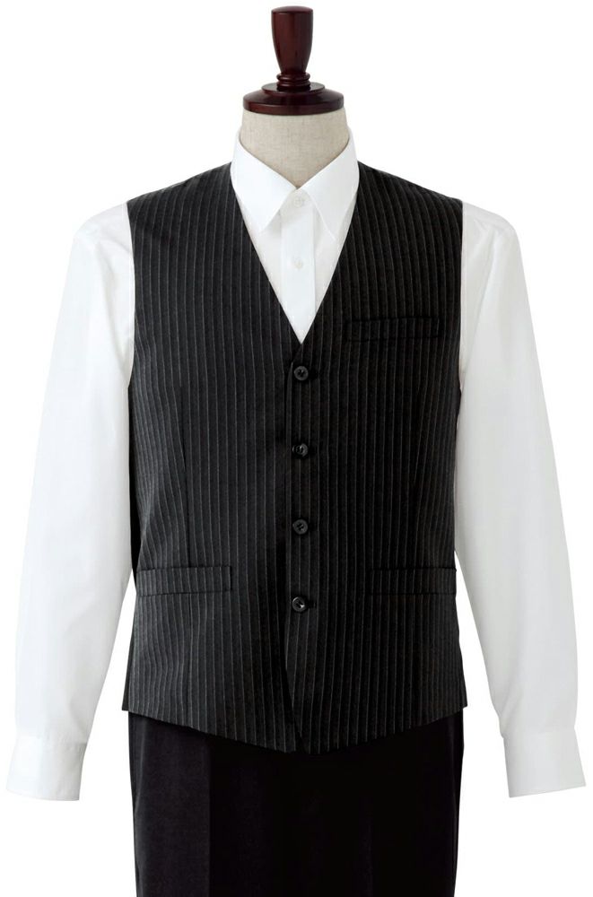 グレー×ブラック／かっこいいメンズ高級ストライプ黒ベスト