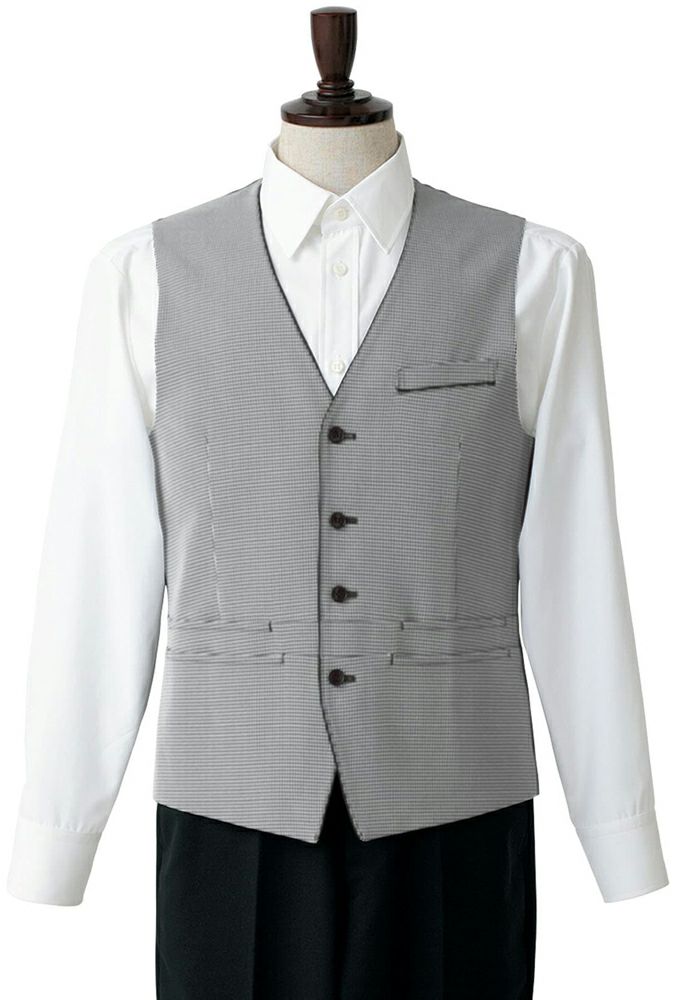 ホワイト×ブラック／かわいい千鳥格子のおしゃれなメンズベスト