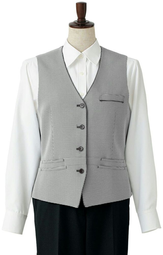 ホワイト×ブラック／かわいい千鳥格子おしゃれなレディースベスト