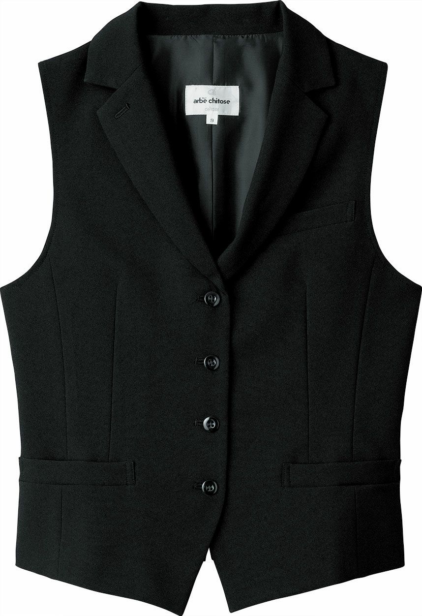 ブラック／ストレッチの仕事用レディーススーツベスト