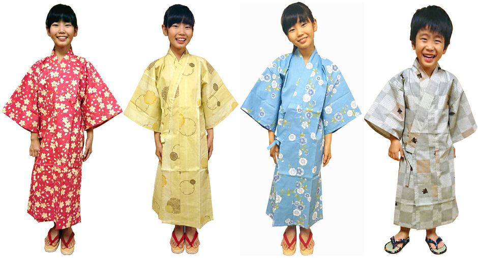 子供用館内着浴衣の写真（左からYU3706・YU3784・YU3704・YU3782）