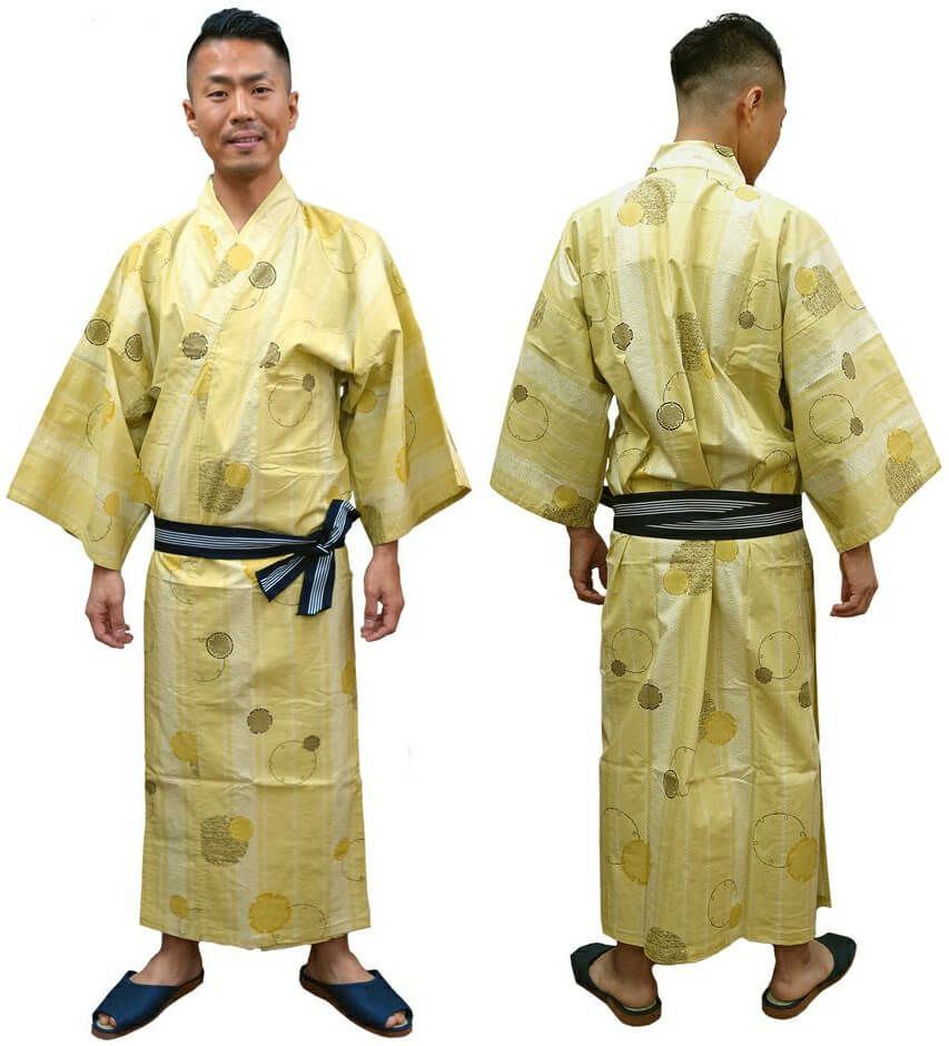 男性用館内着浴衣の写真（YU-3784）　/  ★【身長】１6７cm、【体重】５９kg ※「小」サイズを着用