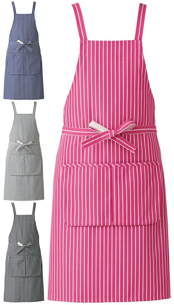 ストライプ胸当てエプロン（たすき掛け）