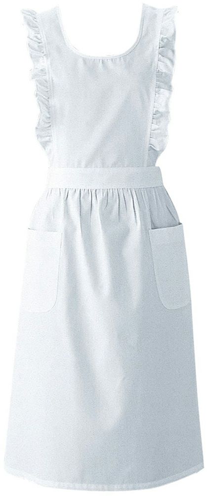 胸当てフリルエプロンのホワイト