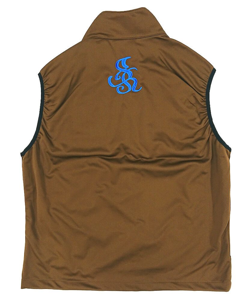 富山市にあるCAD施工図作成・KS工業様のオリジナルロゴ刺繍入りストレッチベスト製作のご注文をいただきました。<br>背中のロゴマークが素敵！