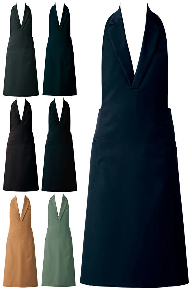 テーラードカラー胸当てエプロン（首掛けタイプ）