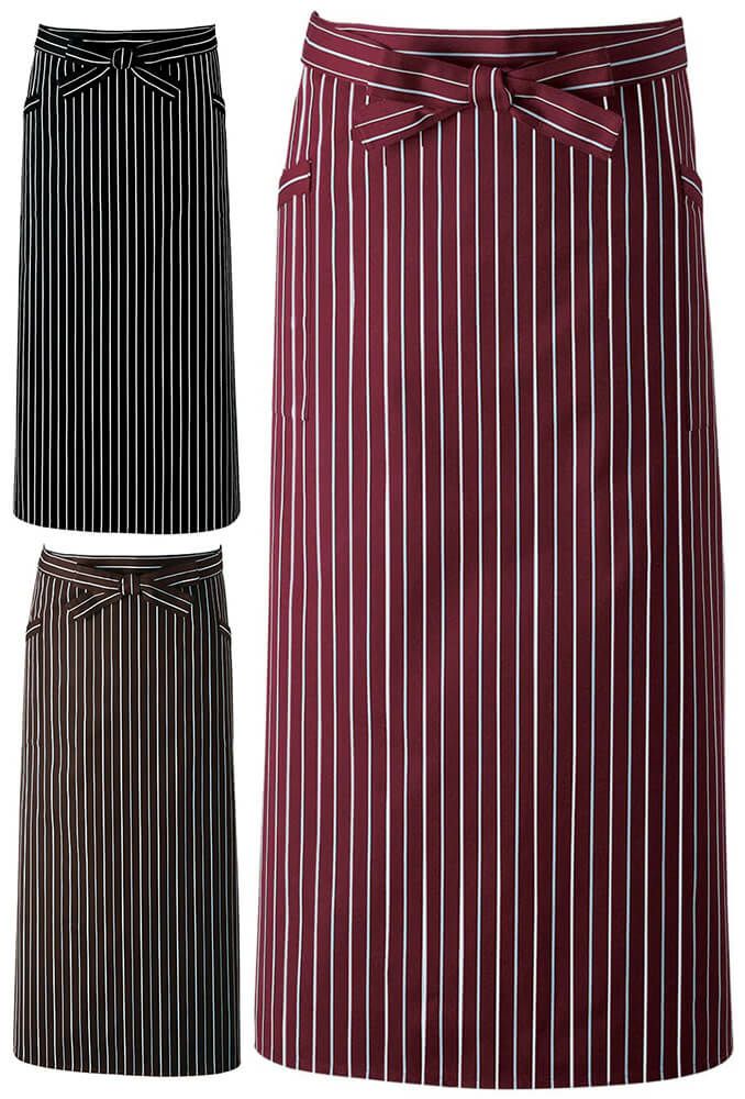 【ソムリエナイフポケット付き】ストライプ柄ソムリエロングエプロン