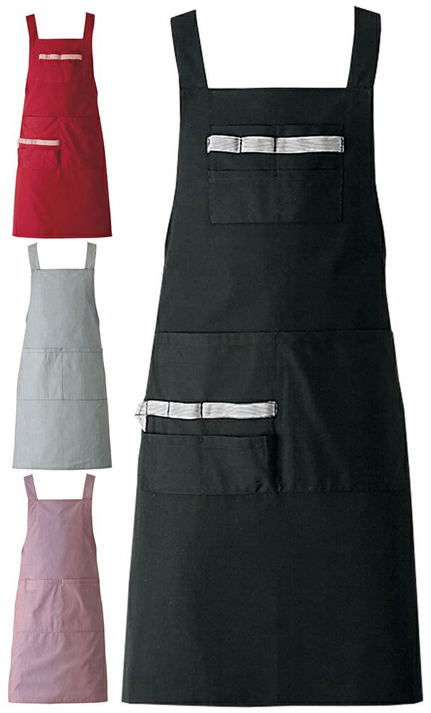 【リバーシブル】胸当てエプロン（背中クロス）