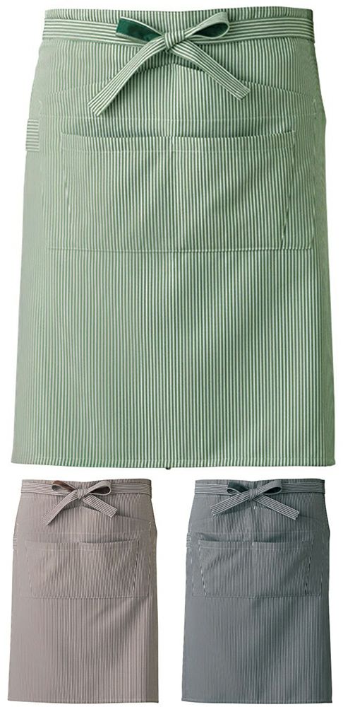 【制電素材】ストライプ柄ミドル丈エプロン