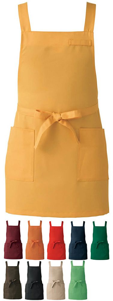 【ショート丈】胸当てエプロン（背中クロス・制電素材）