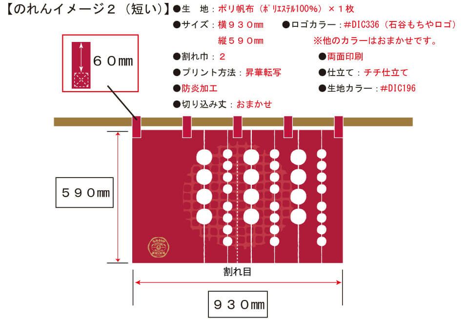 こちらは実際にお客様との打ち合わせで見ていただいた暖簾（のれん）完成イメージ画像です。