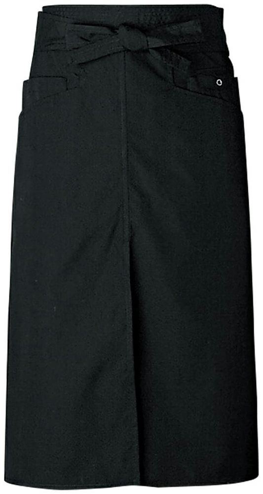 ブラック　:  【ソムリエナイフ専用ポケット付き】ロング丈ソムリエエプロン（スリット入り）