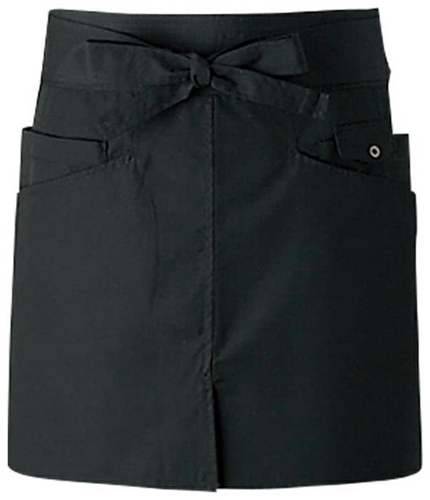 ブラック　: 【ソムリエナイフ専用ポケット付き】ショート丈ソムリエエプロン（スリット入り）