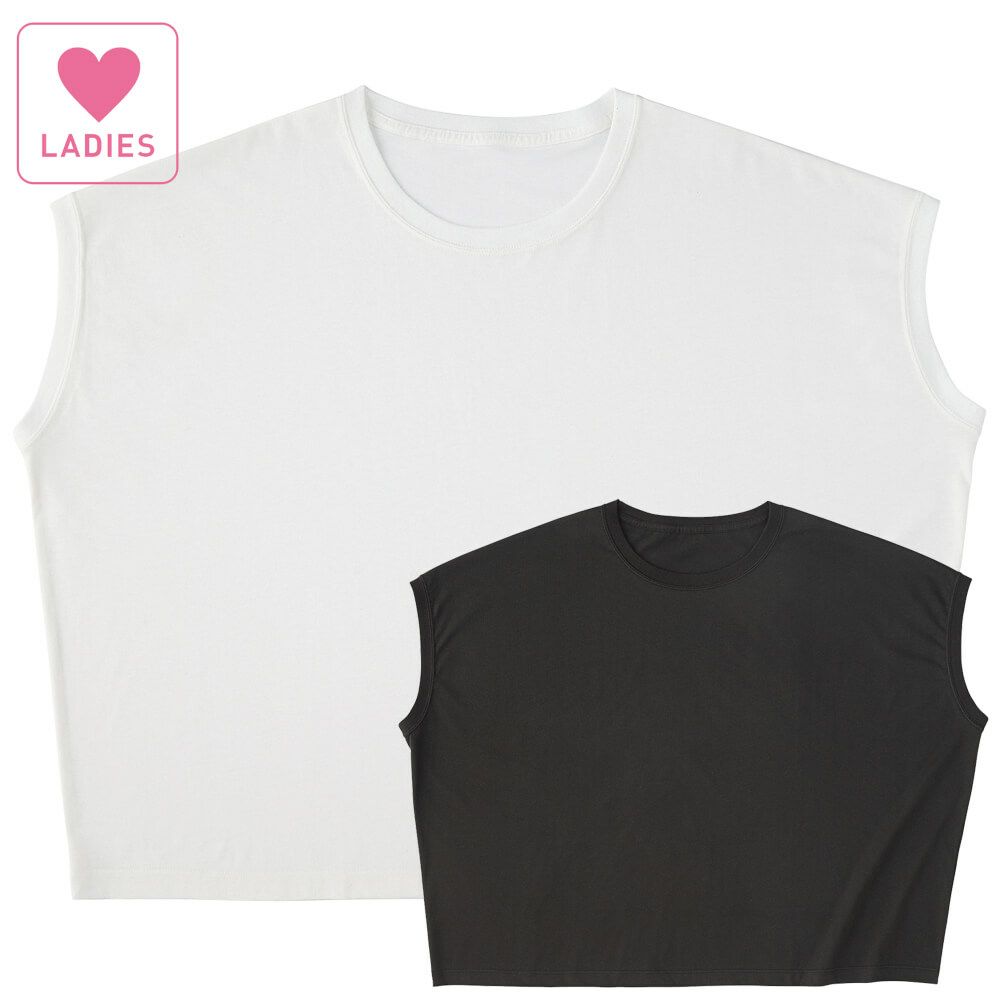 レディーススリーブレスワイドTシャツ
