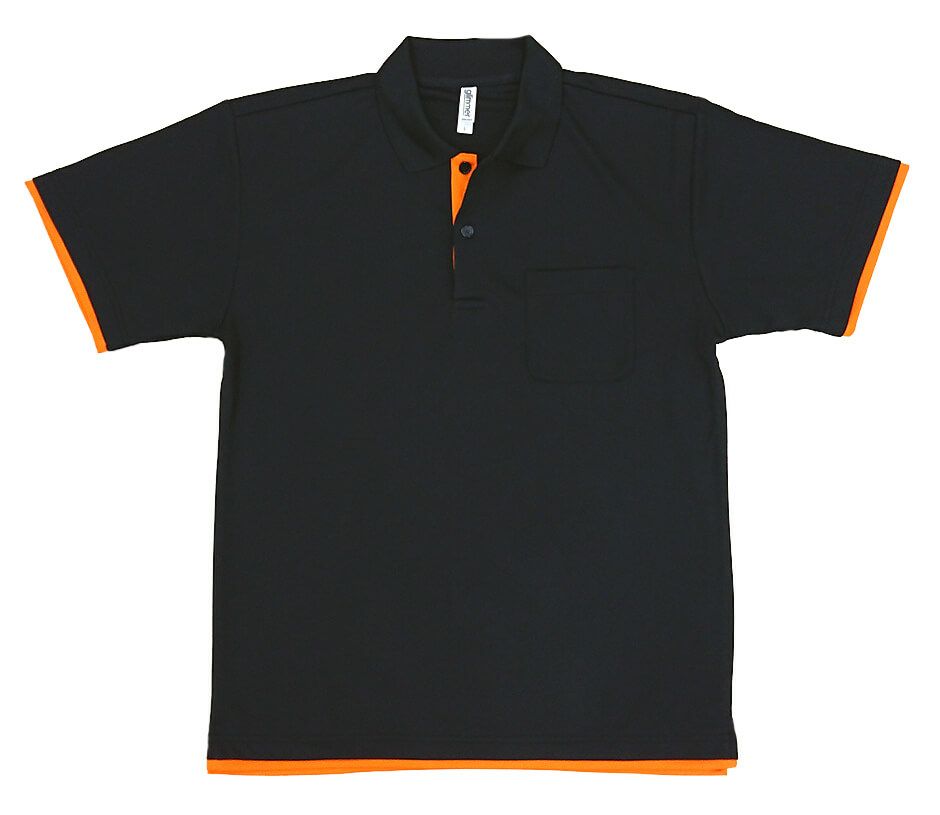 黒×オレンジ色のレイヤードポロシャツ