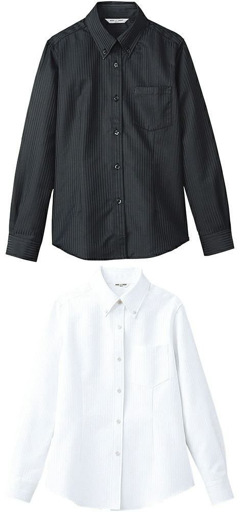 【女性用】長袖シャドーストライプボタンダウンシャツ