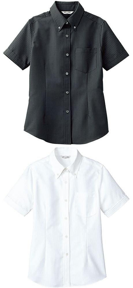 【女性用】半袖シャドーストライプボタンダウンシャツ