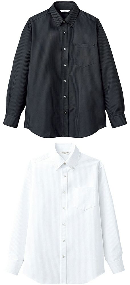 男性用長袖シャドーストライプボタンダウンシャツ