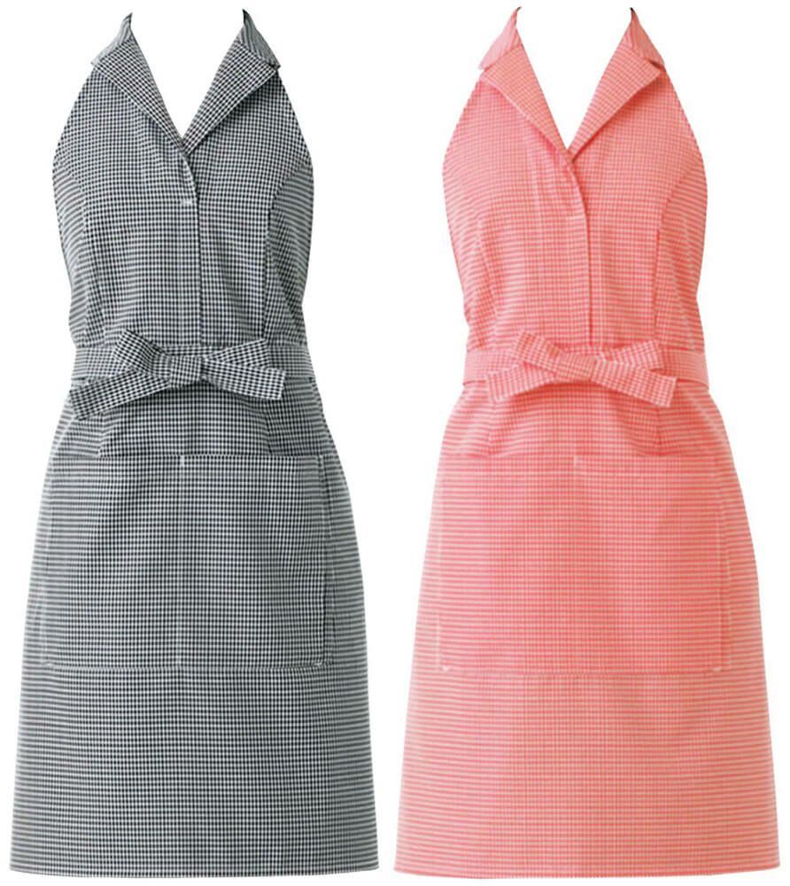 【吸水速乾】テーラードカラー胸当て首かけエプロン（形態安定）