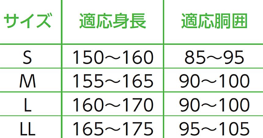 サイズ表　※Sサイズは女性用として購入いただく事が多いです。