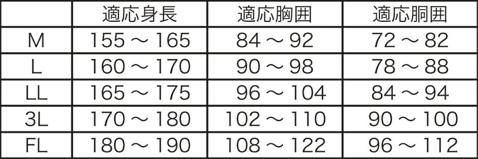 サイズ表 ※【FLサイズ】は、4L・5L対応です。