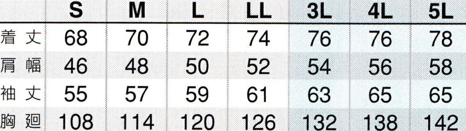 上着のサイズ表
