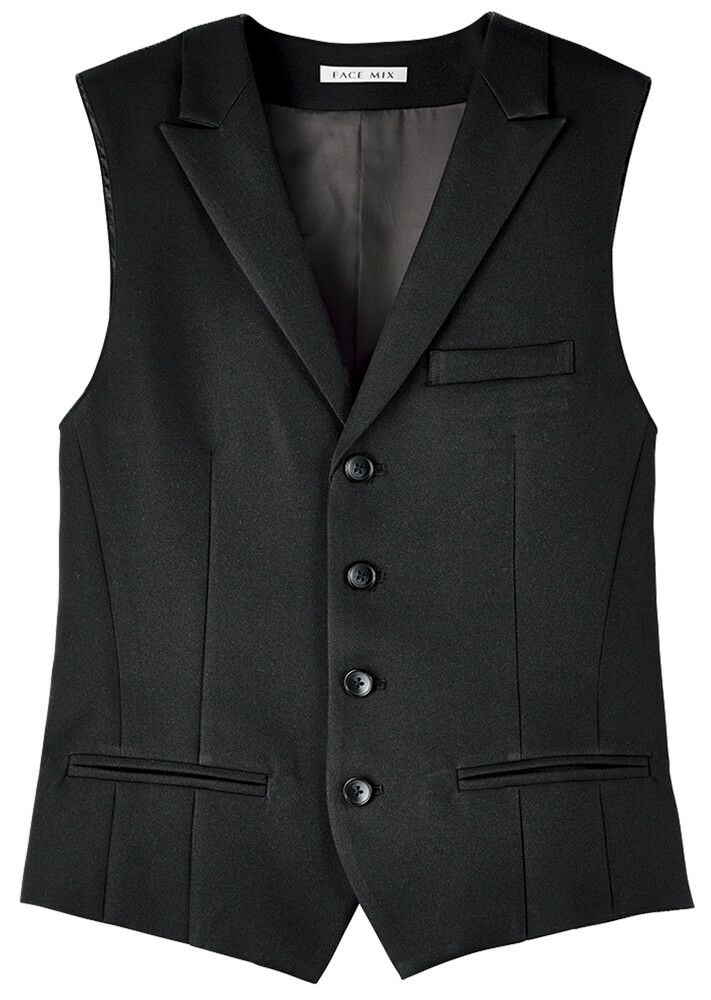 メンズ衿付きフォーマルベスト（制電素材）　ブラック＃16