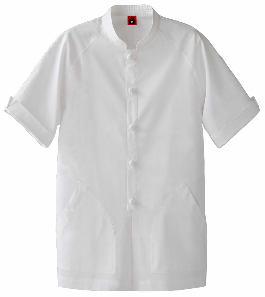 チャイナ風ボタン・半袖コックコート(男女兼用) ホワイト＃0