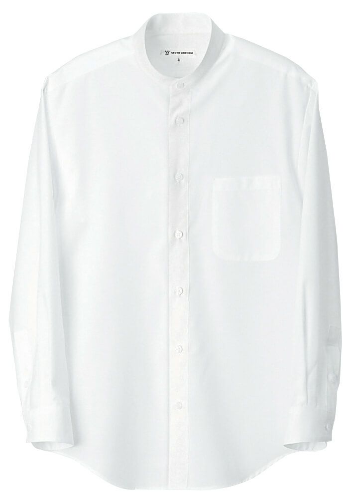 【男性用】スタンドカラー長袖シャツ（形態安定・吸水速乾）[7-CH1724]　ホワイト＃0