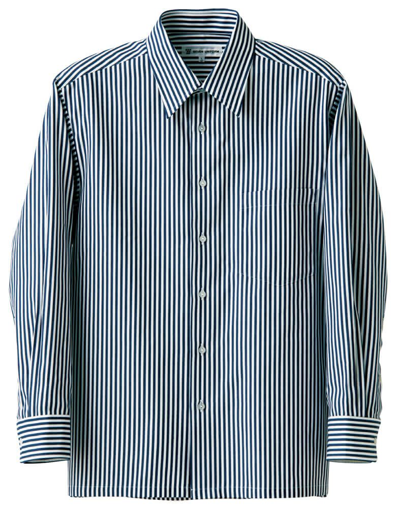 長袖ストライプシャツ [7-CH1727]　ホワイト×ブルー（ストライプ）＃1